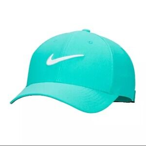 Nike Hat Mens Adjustable Dri FIT Club Cap Structured Swoosh Jade Green White M/L